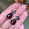 Pear Cabochon Garnet and Diamond Silver on 18 Carat Gold Drop Earrings