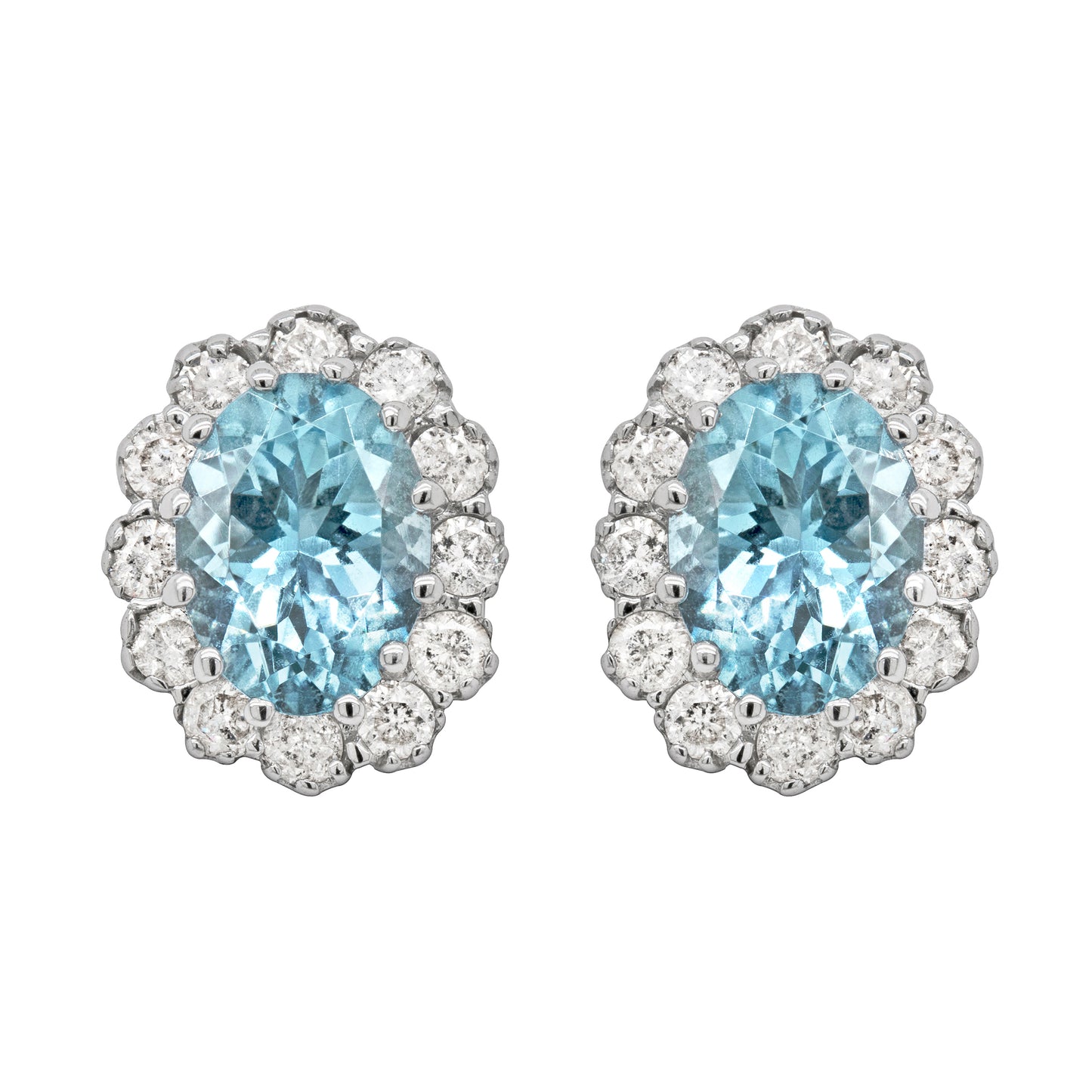 1.98 Carat Aquamarine and Diamond 18 Carat White Gold Cluster Stud Earrings