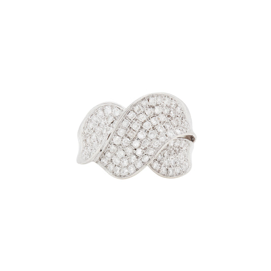 Diamond and 18 Carat White Gold Wave Cluster Dress Ring