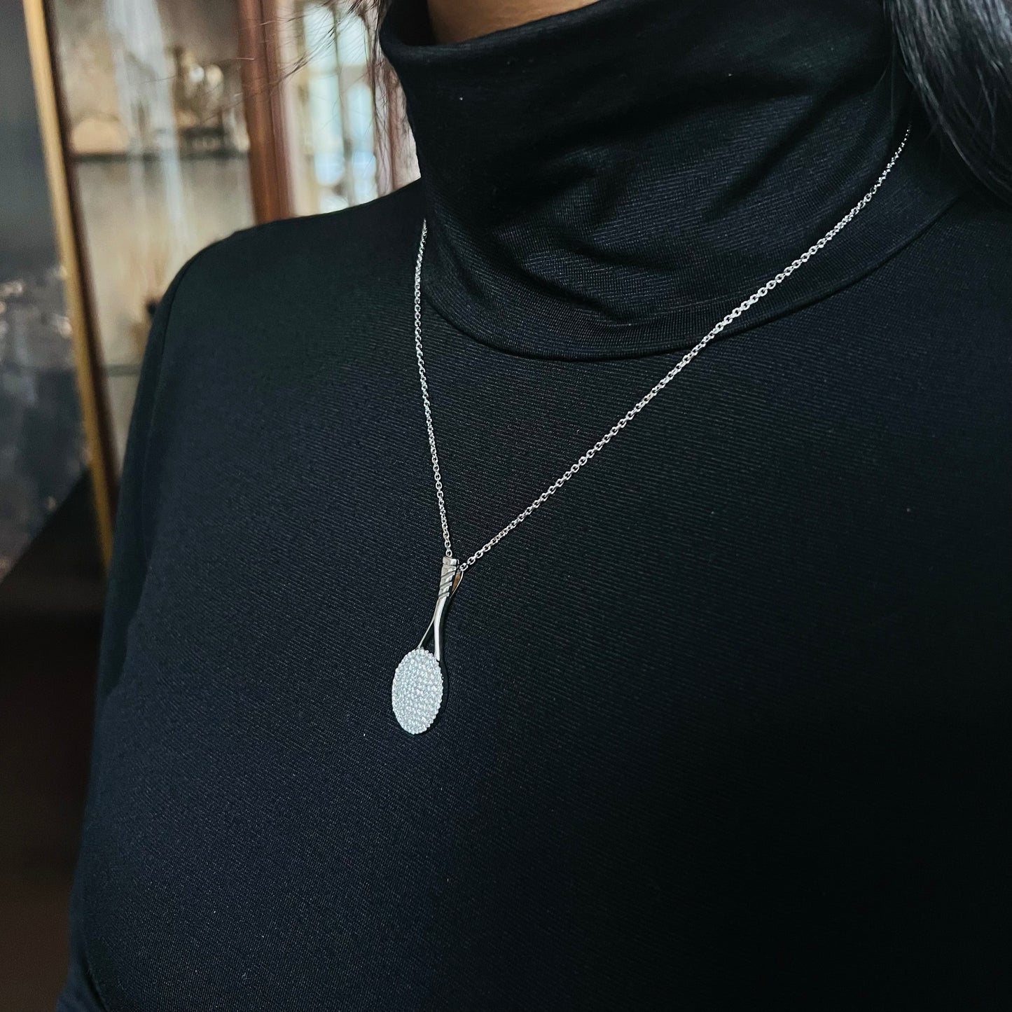 Diamond 18 Carat White Gold Tennis Racket Pendant and Chain