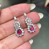 Ruby and Diamond 18 Carat White Gold Cluster Earrings