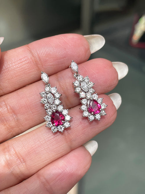 Ruby and Diamond 18 Carat White Gold Cluster Earrings