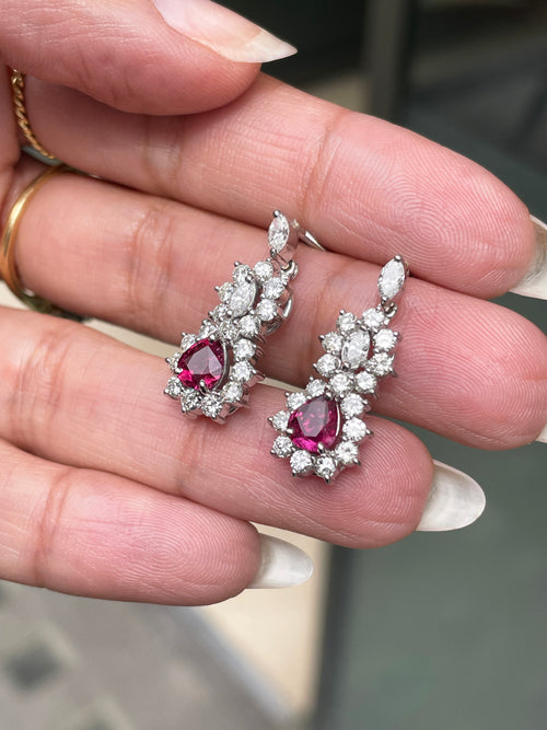 Ruby and Diamond 18 Carat White Gold Cluster Earrings