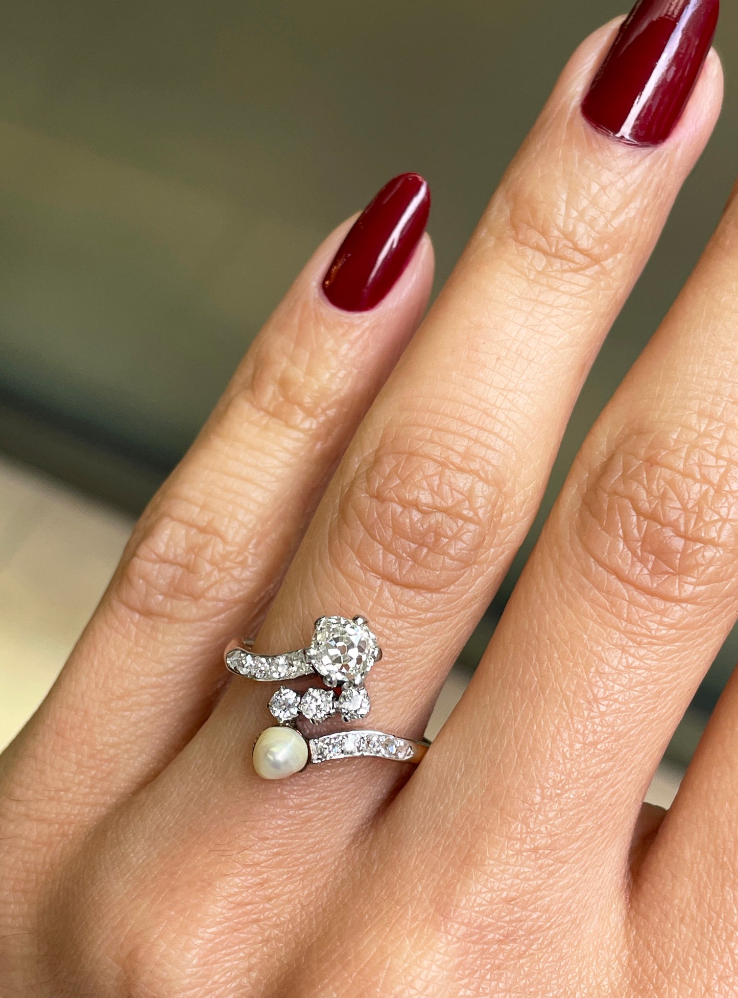 Pearl and Diamond Toi et Moi 18ct Gold and Platinum Engagement Ring, c.1910