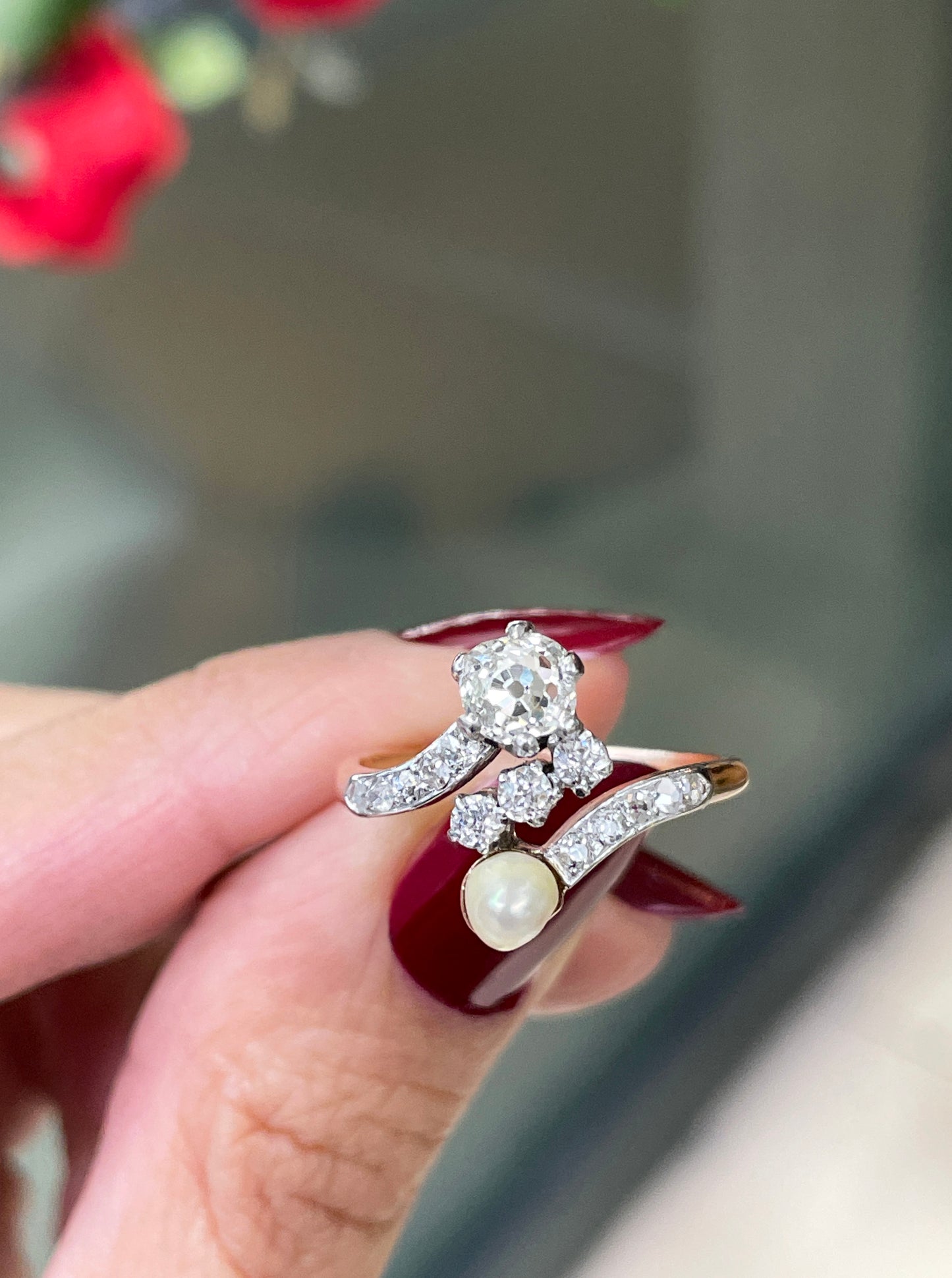 Pearl and Diamond Toi et Moi 18ct Gold and Platinum Engagement Ring, c.1910