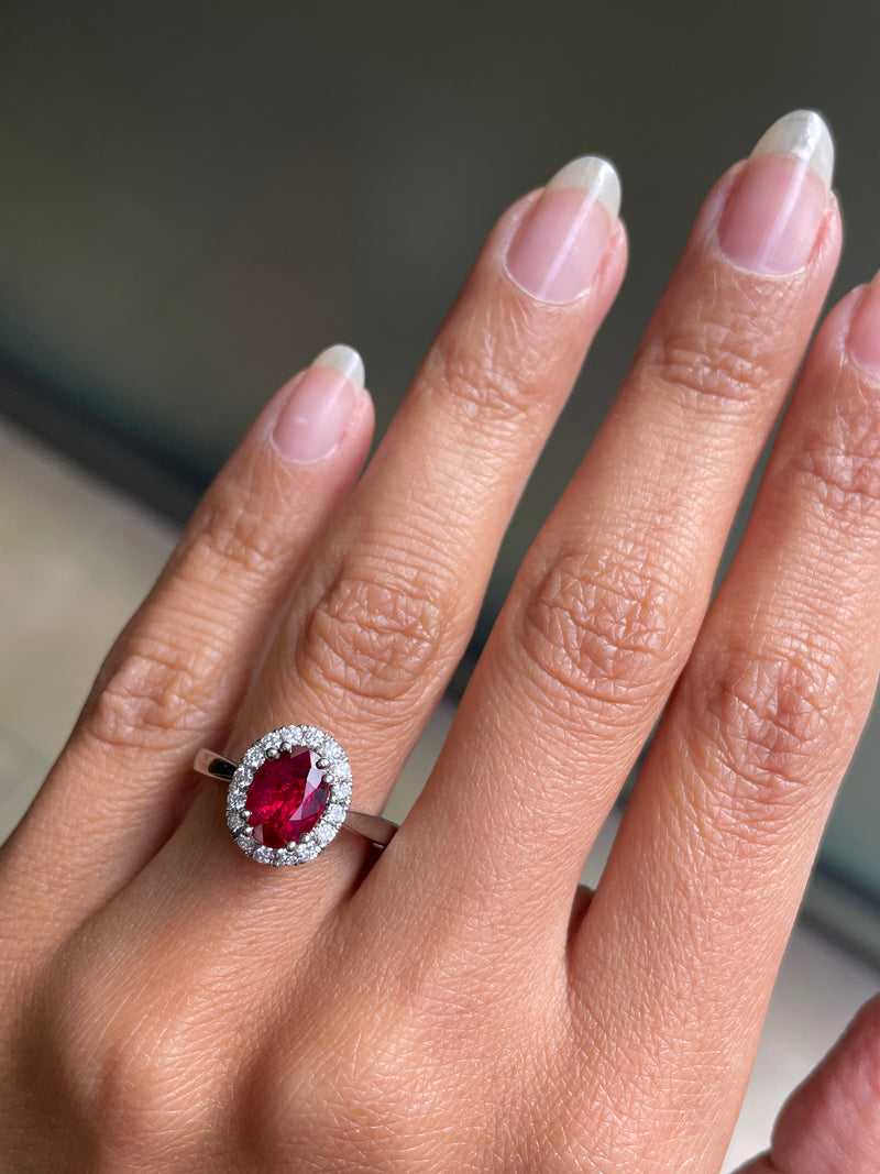 1.99 Carat Ruby and Diamond Platinum Cluster Engagement Ring