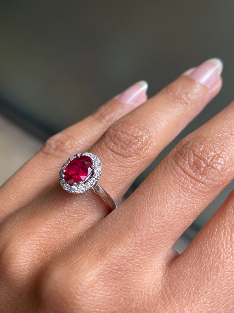 1.99 Carat Ruby and Diamond Platinum Cluster Engagement Ring