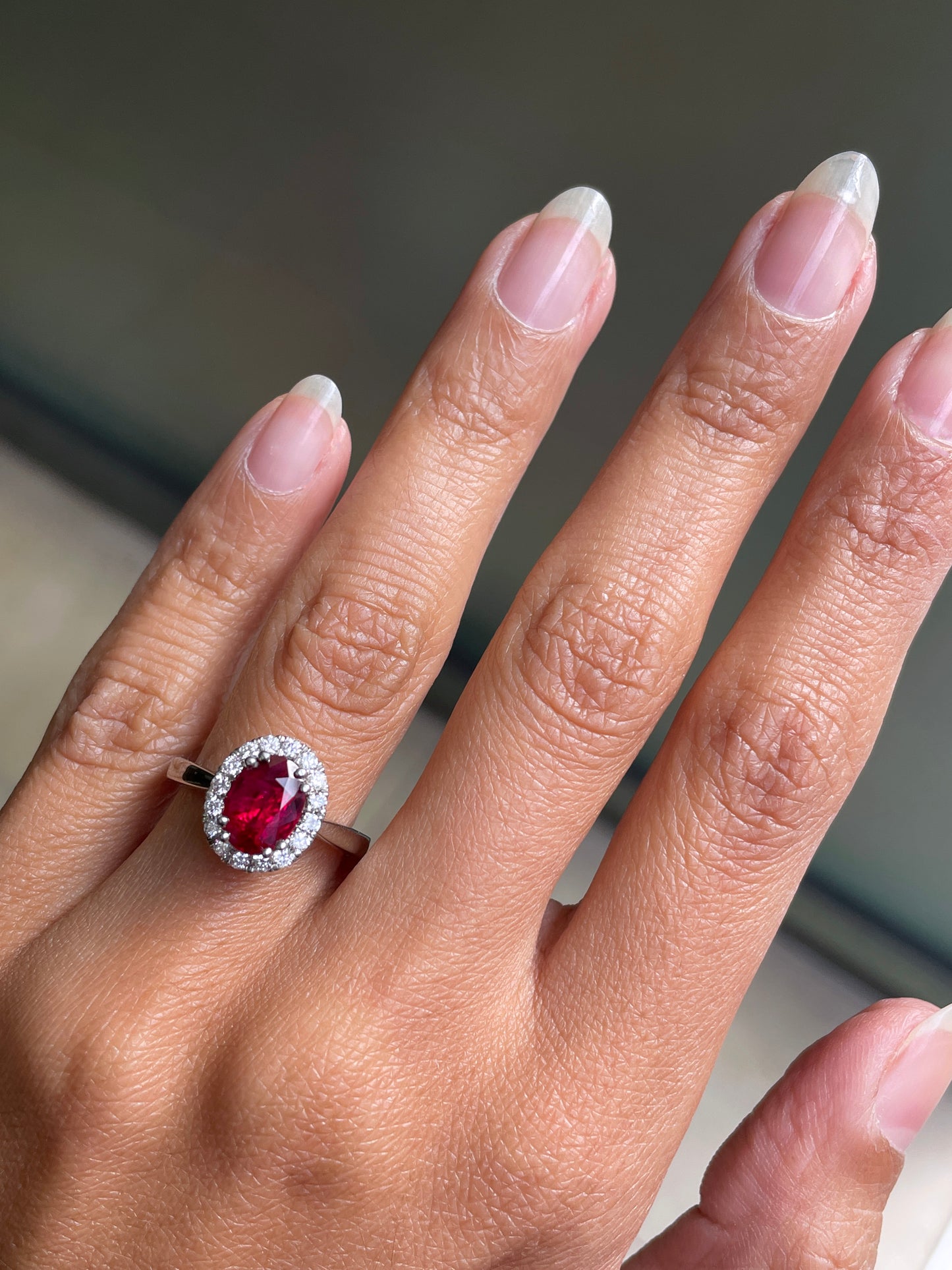 1.99 Carat Ruby and Diamond Platinum Cluster Engagement Ring