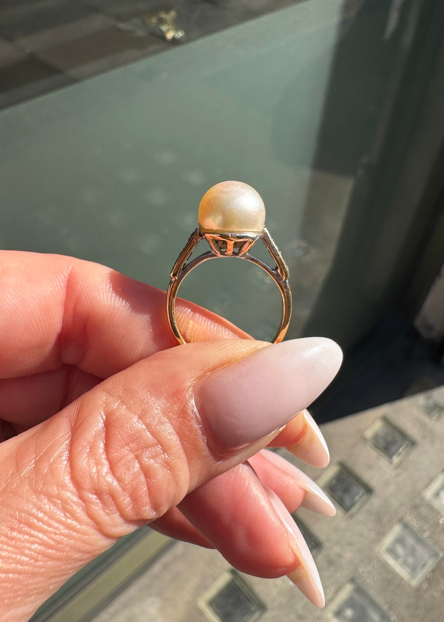 Vintage Cultured Pearl & Diamond 18K Yellow and White Gold Dress Ring, c.1960s