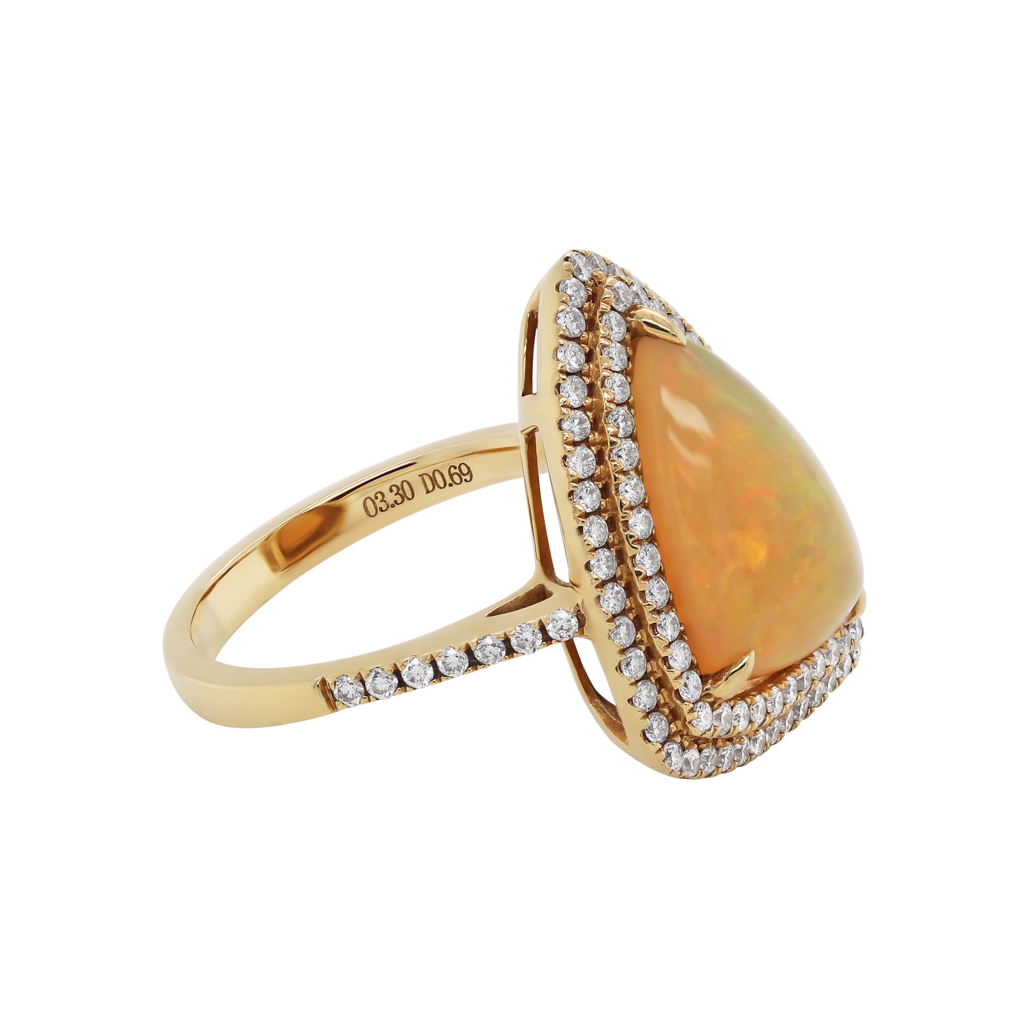 3.30ct Trilliant Cabochon Opal and Diamond 18ct Gold Cocktail Ring