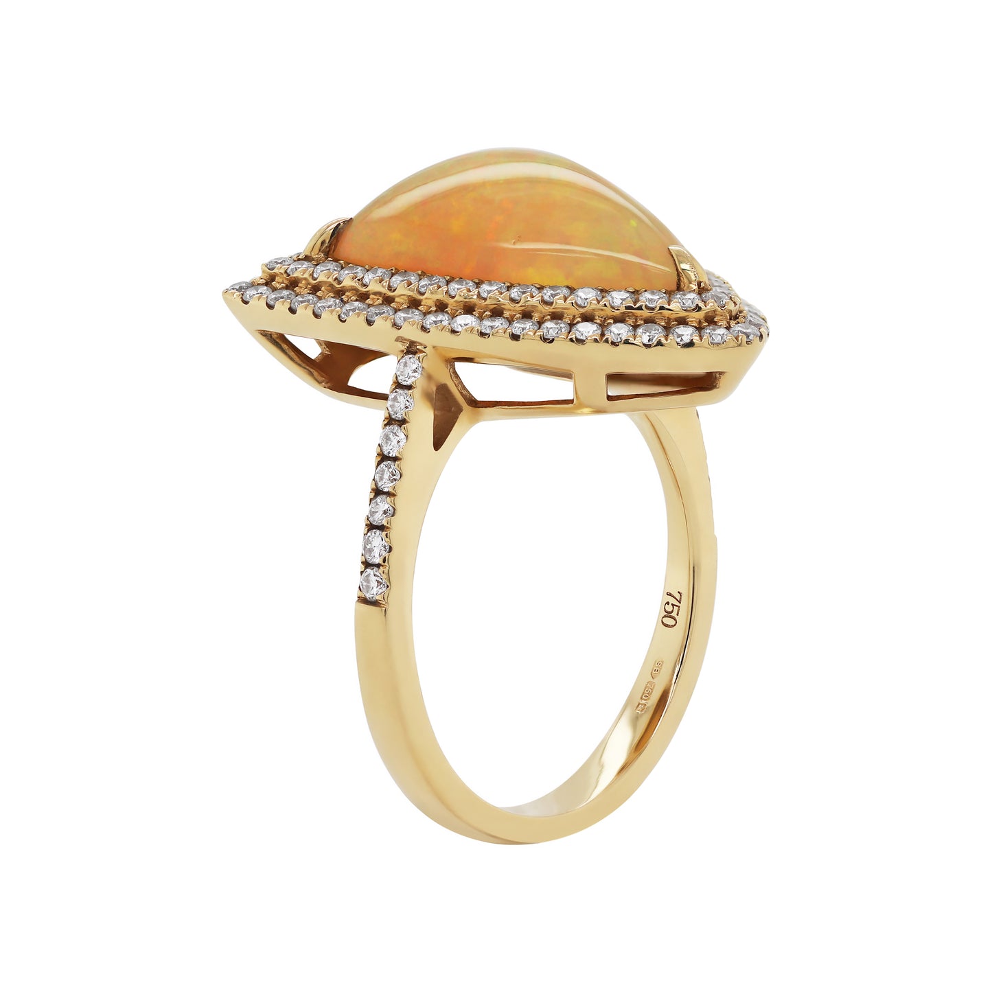 3.30ct Trilliant Cabochon Opal and Diamond 18ct Gold Cocktail Ring