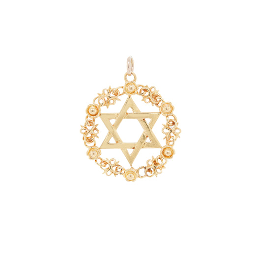 Vintage Kutchinsky Star Of David Round floral Pendant in 18K Yellow Gold, 1959