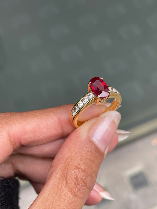 2.15 Carat Ruby and Diamond 18 Carat Yellow Gold Engagement Ring