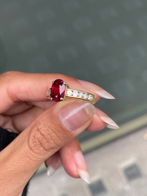 2.15 Carat Ruby and Diamond 18 Carat Yellow Gold Engagement Ring