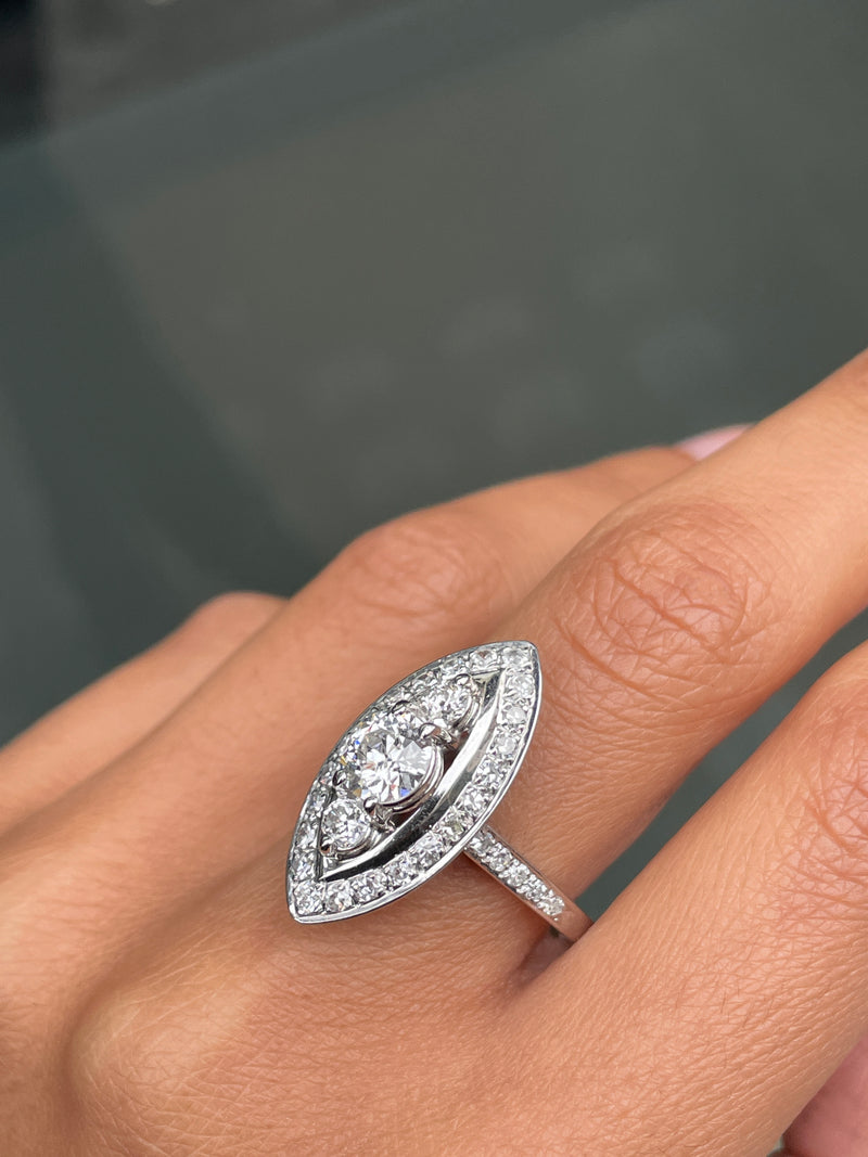 Old Cut Diamond Marquise Shaped Platinum Dress Ring