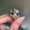 Blue Sapphire and Diamond 18 Carat White & Yellow Gold Wide Bypass Dress Ring