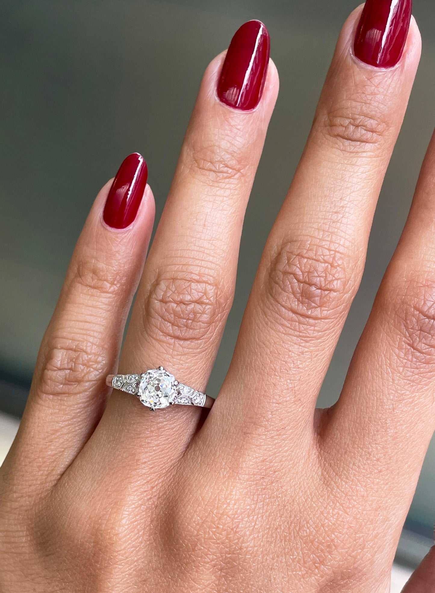 1.25 Carat Old Mine Cut Diamond Platinum Engagement Ring