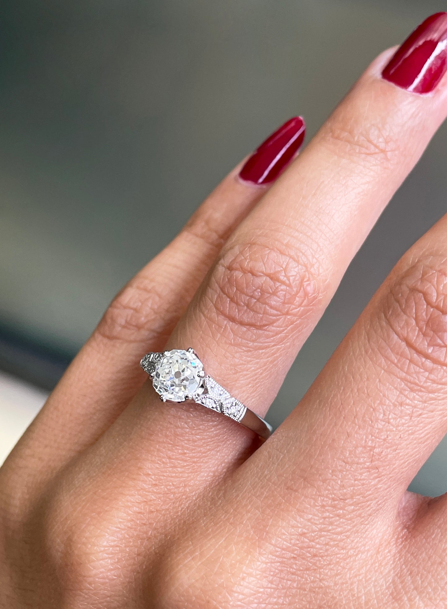 1.25 Carat Old Mine Cut Diamond Platinum Engagement Ring