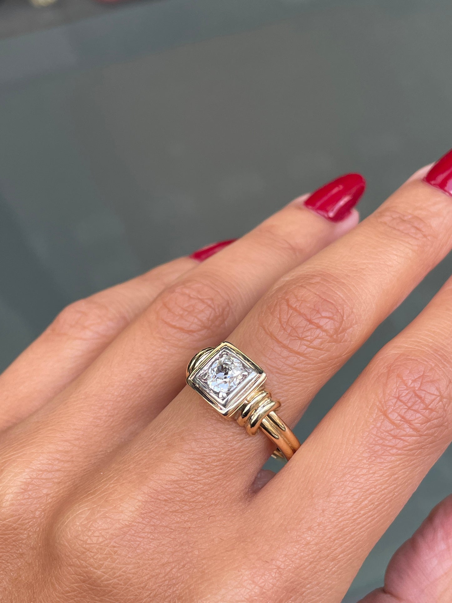 Vintage Old Cut Diamond 14 Carat Gold Box Set Engagement Ring