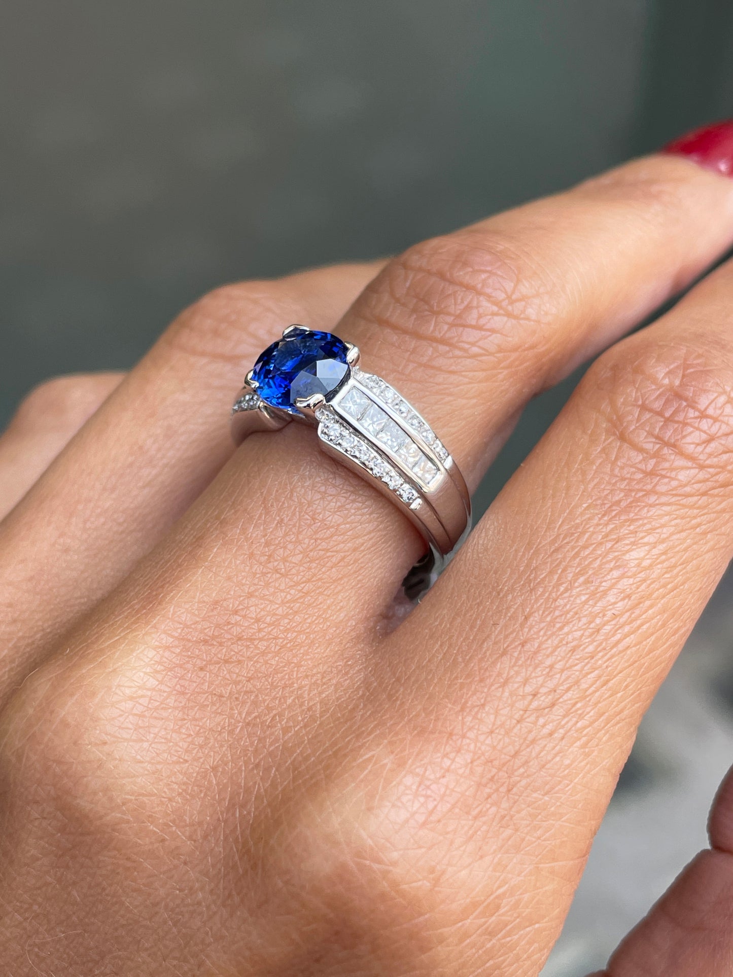 1.81 Carat Sapphire and Diamond 18 Carat White Gold Engagement Ring