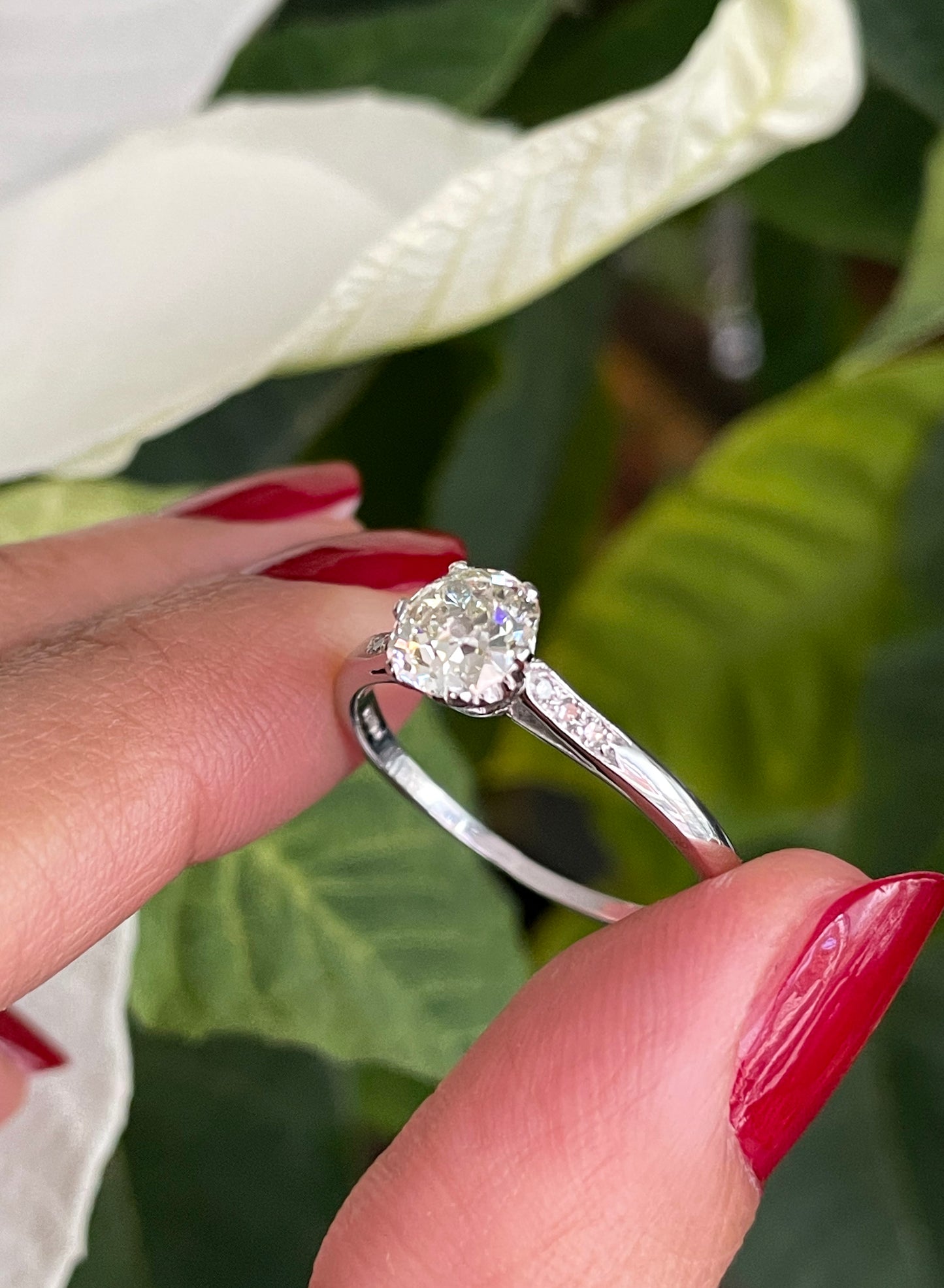1.07 Carat Old Mine Cut Diamond Platinum Engagement Ring