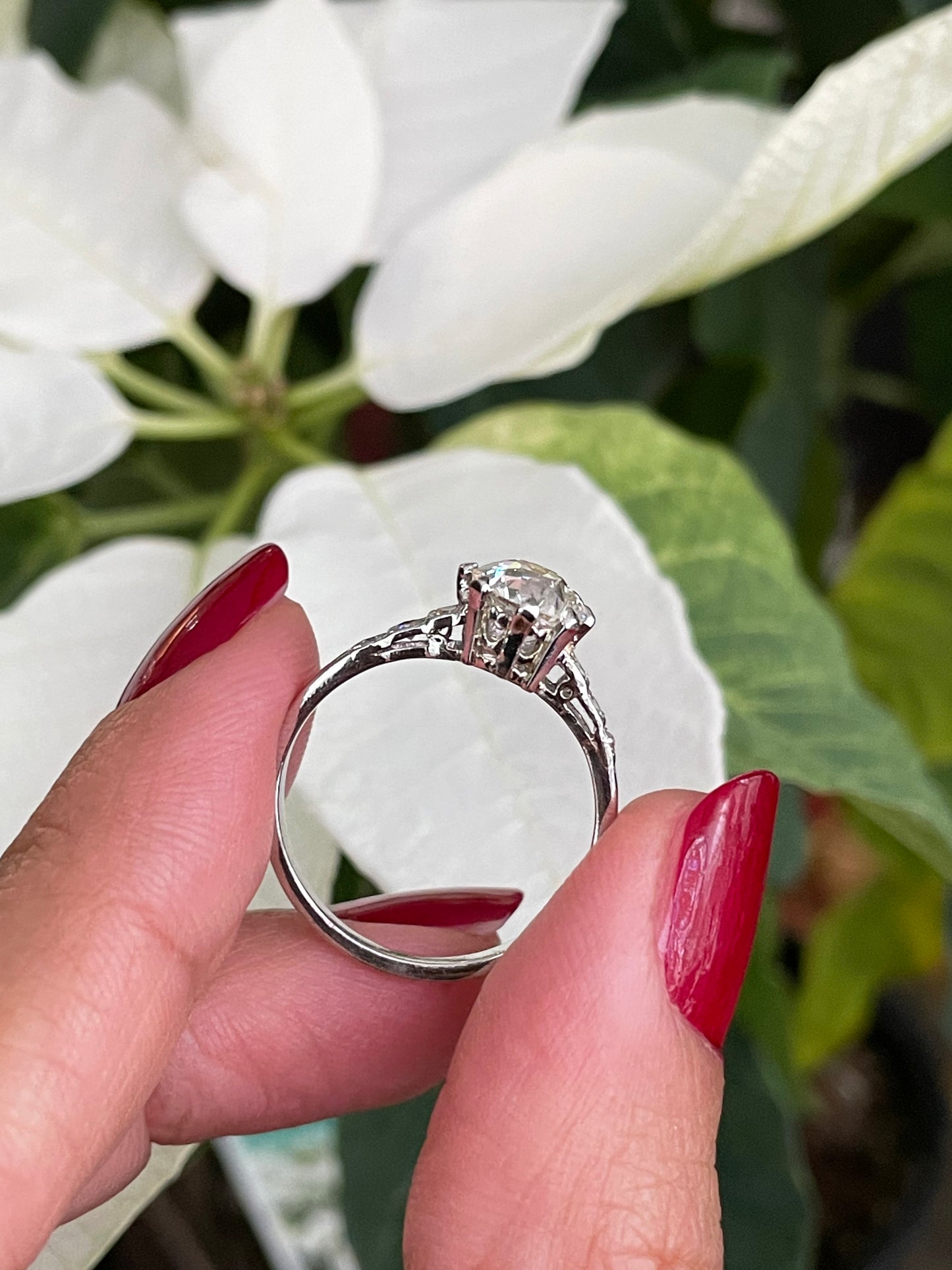 Antique 1.15 Carat Old Cut Diamond Platinum Engagement Ring, Circa 1920s