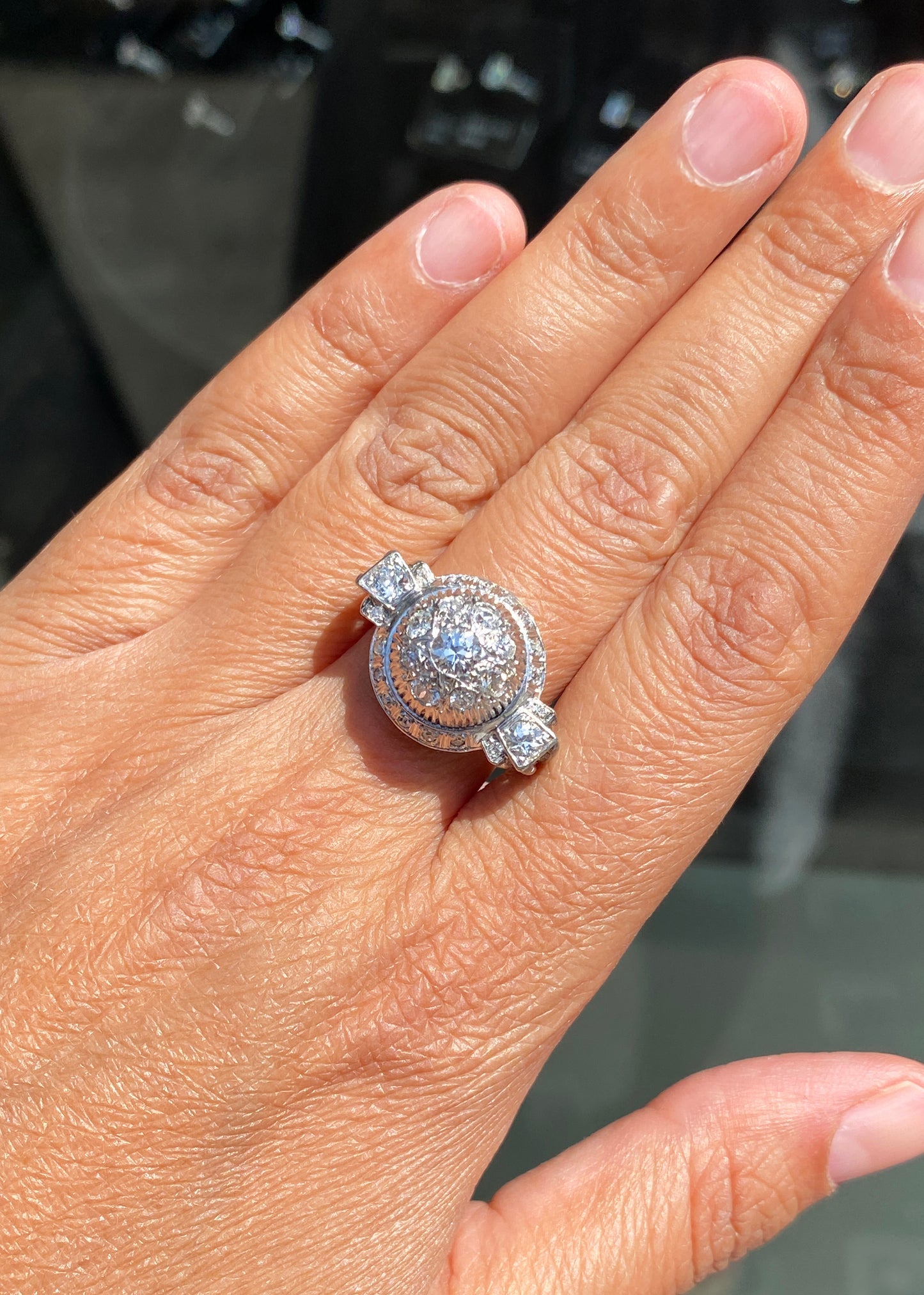 Vintage Semi-Old Cut Diamond and Platinum Chunky Dome Cocktail Ring, c.1940s