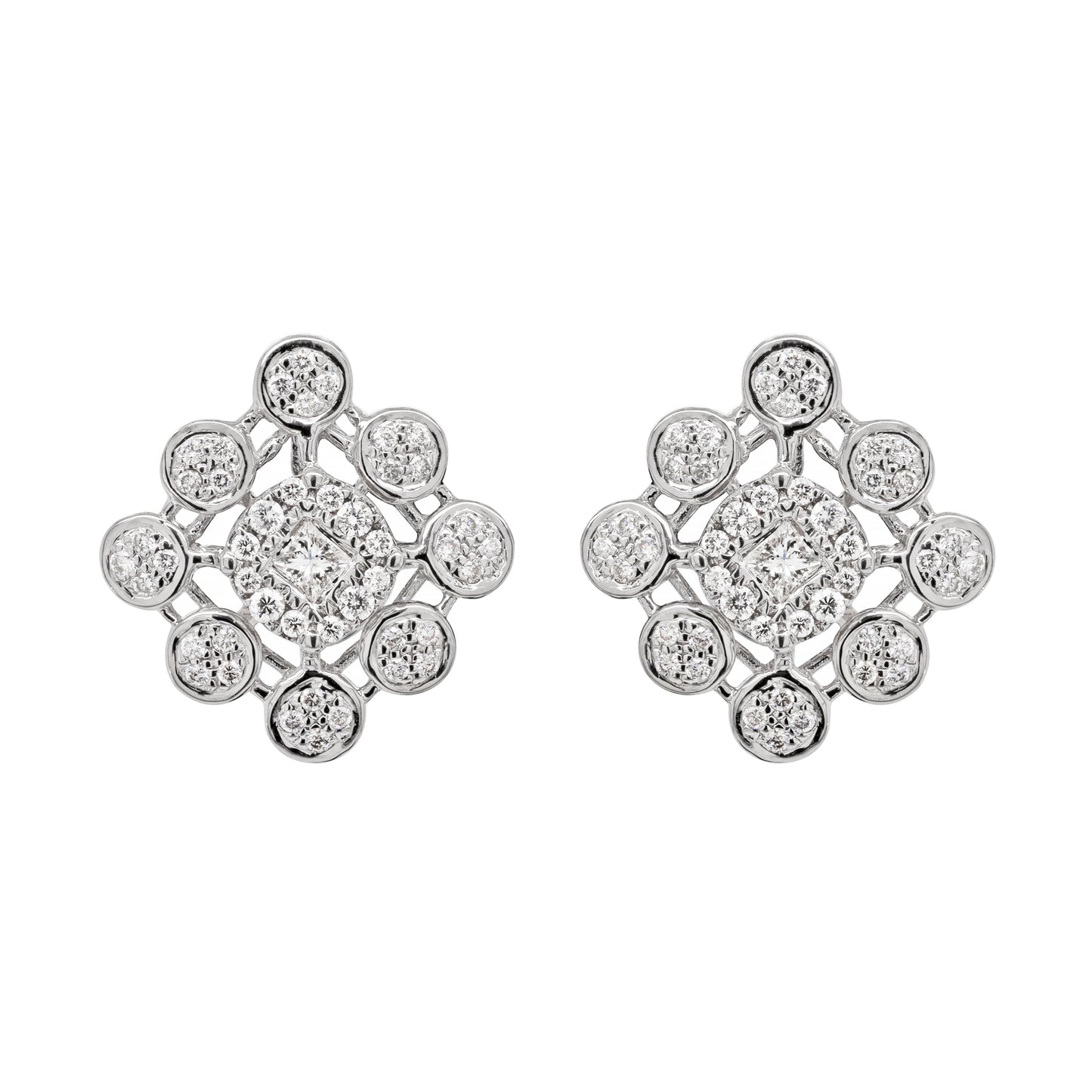 Diamond 18 Carat White Gold Cluster Stud Earrings