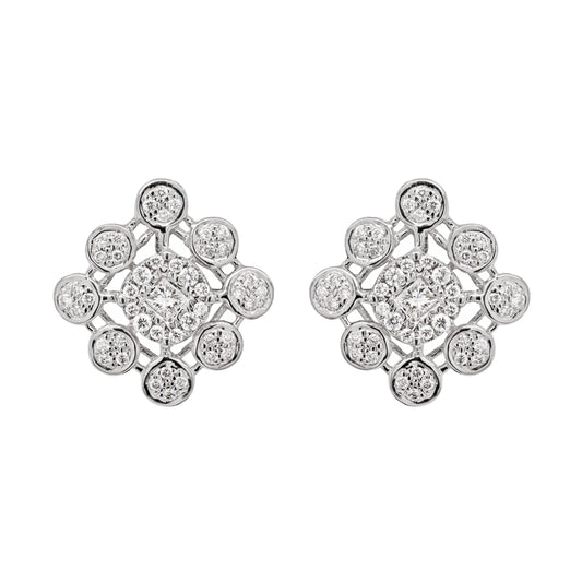 Diamond 18 Carat White Gold Cluster Stud Earrings