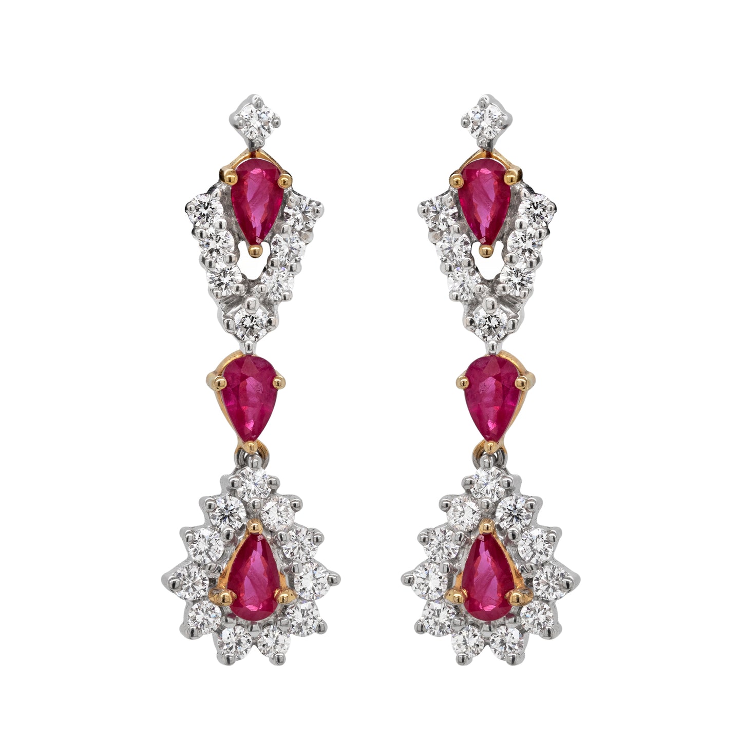 Ruby and Diamond 18 Carat Gold Drop Earrings