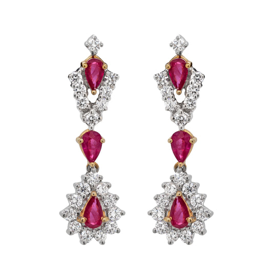 Ruby and Diamond 18 Carat Gold Drop Earrings