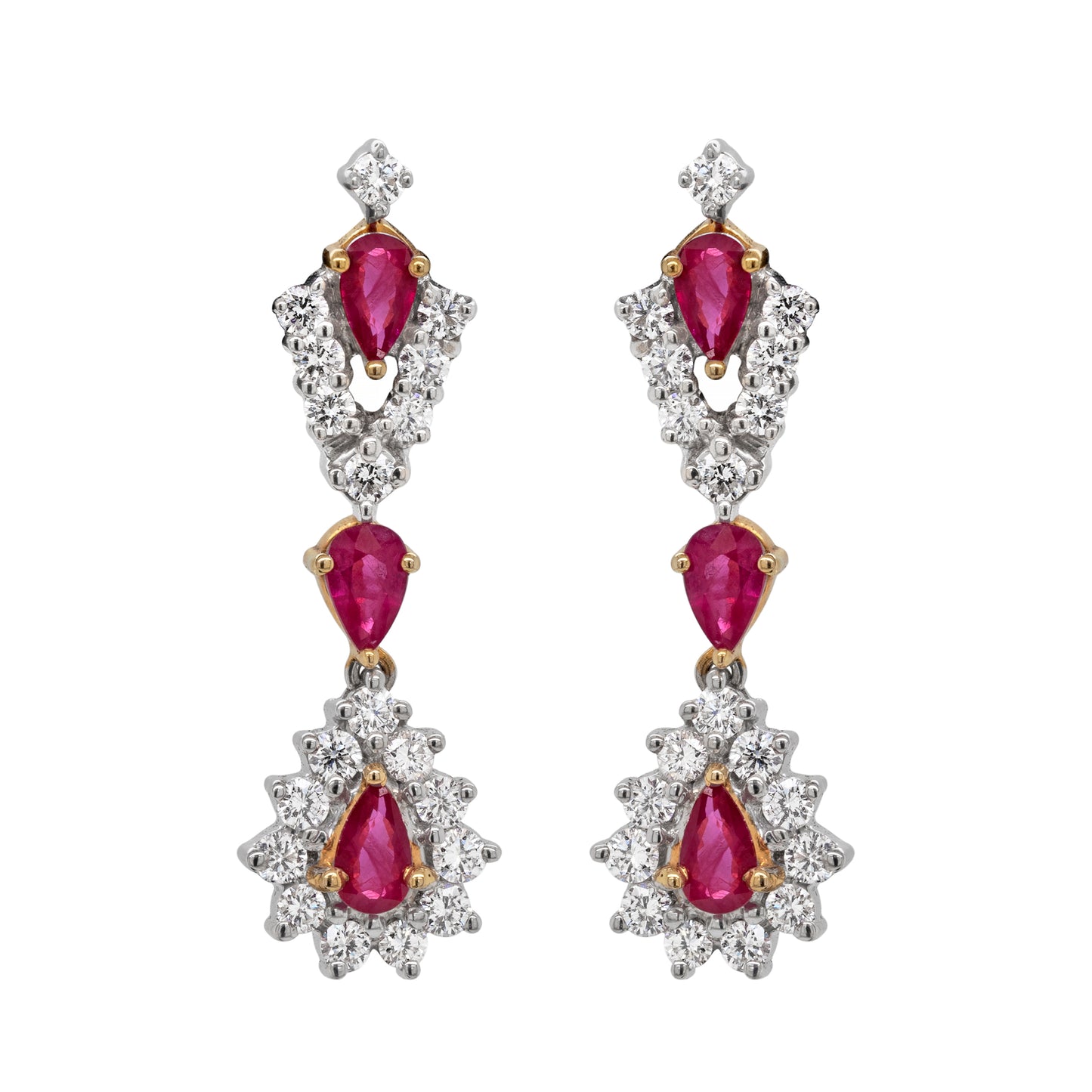 Ruby and Diamond 18 Carat Gold Drop Earrings