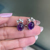 Vintage Oval Cabochon Amethyst and Diamond 18 Carat White Gold Stud Earrings