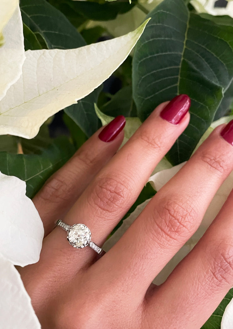 Antique 1.09 Carat Old Cut Diamond Platinum Engagement Ring, Circa 1910