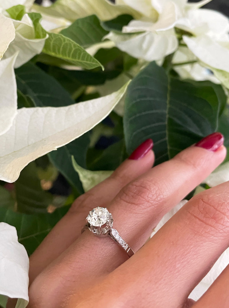 Antique 1.09 Carat Old Cut Diamond Platinum Engagement Ring, Circa 1910