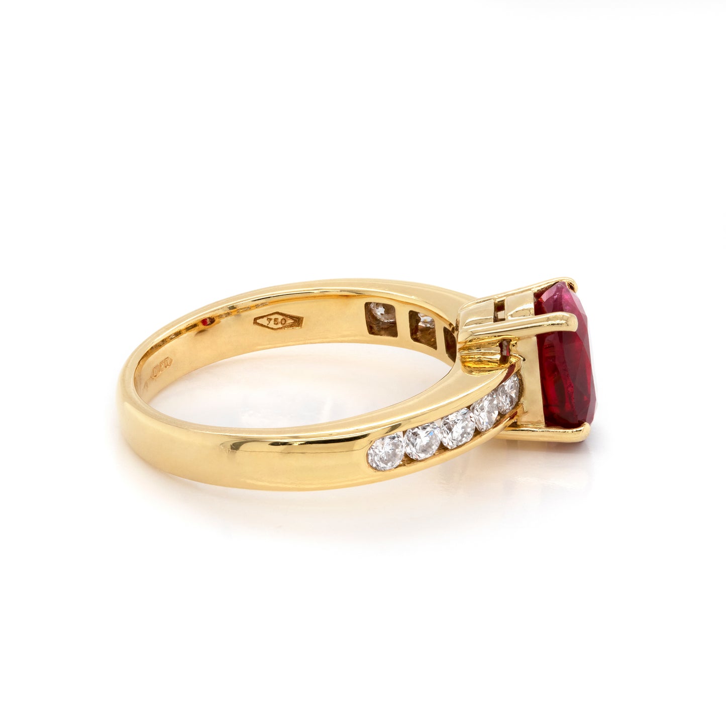 2.15 Carat Ruby and Diamond 18 Carat Yellow Gold Engagement Ring