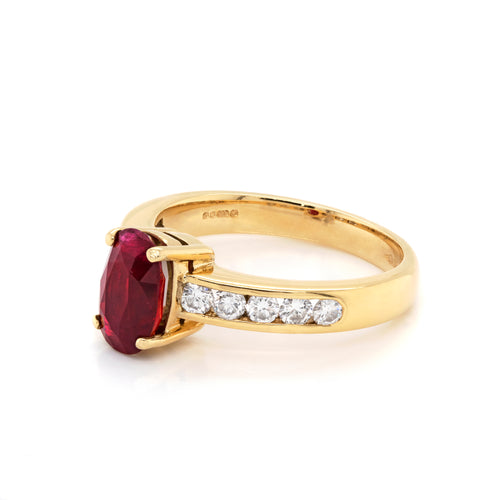 2.15 Carat Ruby and Diamond 18 Carat Yellow Gold Engagement Ring