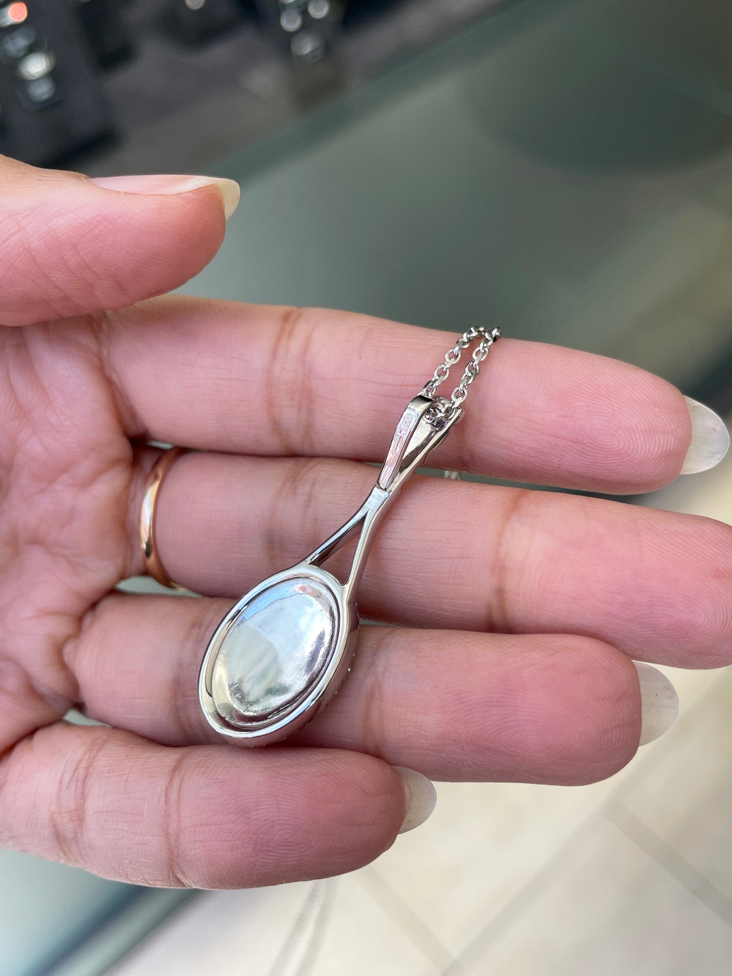 Diamond 18 Carat White Gold Tennis Racket Pendant and Chain