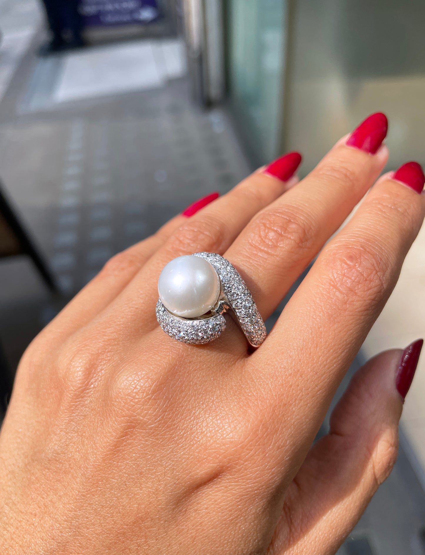 South Sea Pearl and Diamond 18 Carat White Gold Cocktail Ring