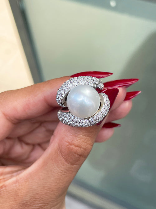 South Sea Pearl and Diamond 18 Carat White Gold Cocktail Ring