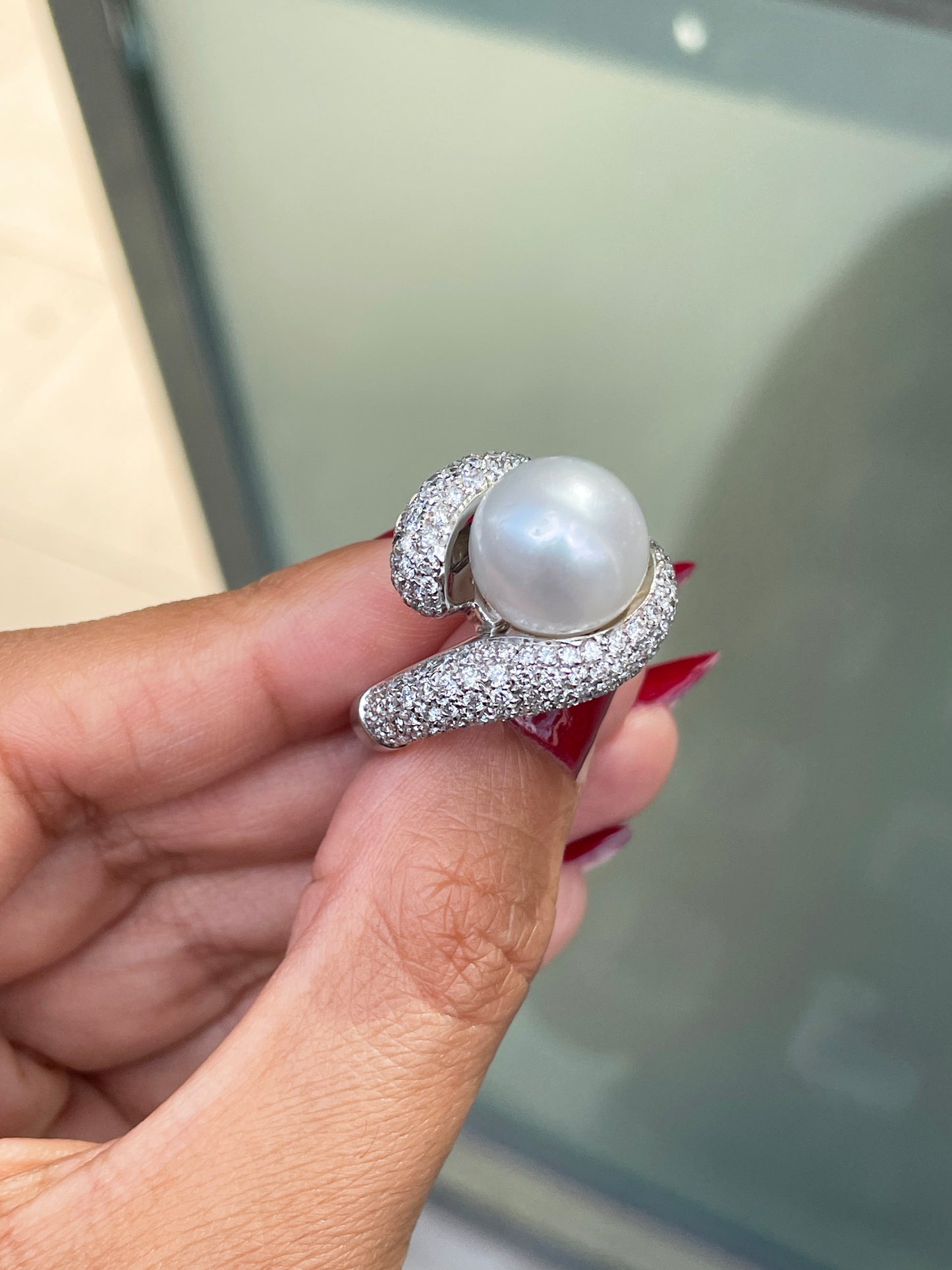 South Sea Pearl and Diamond 18 Carat White Gold Cocktail Ring