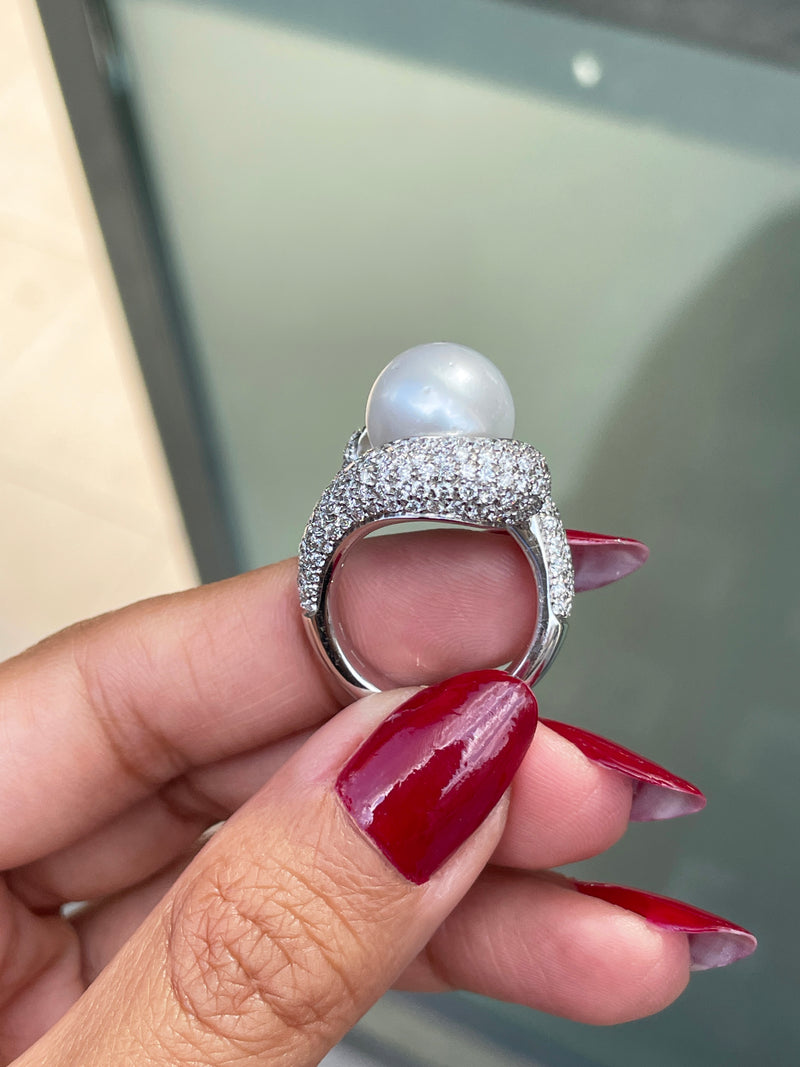 South Sea Pearl and Diamond 18 Carat White Gold Cocktail Ring