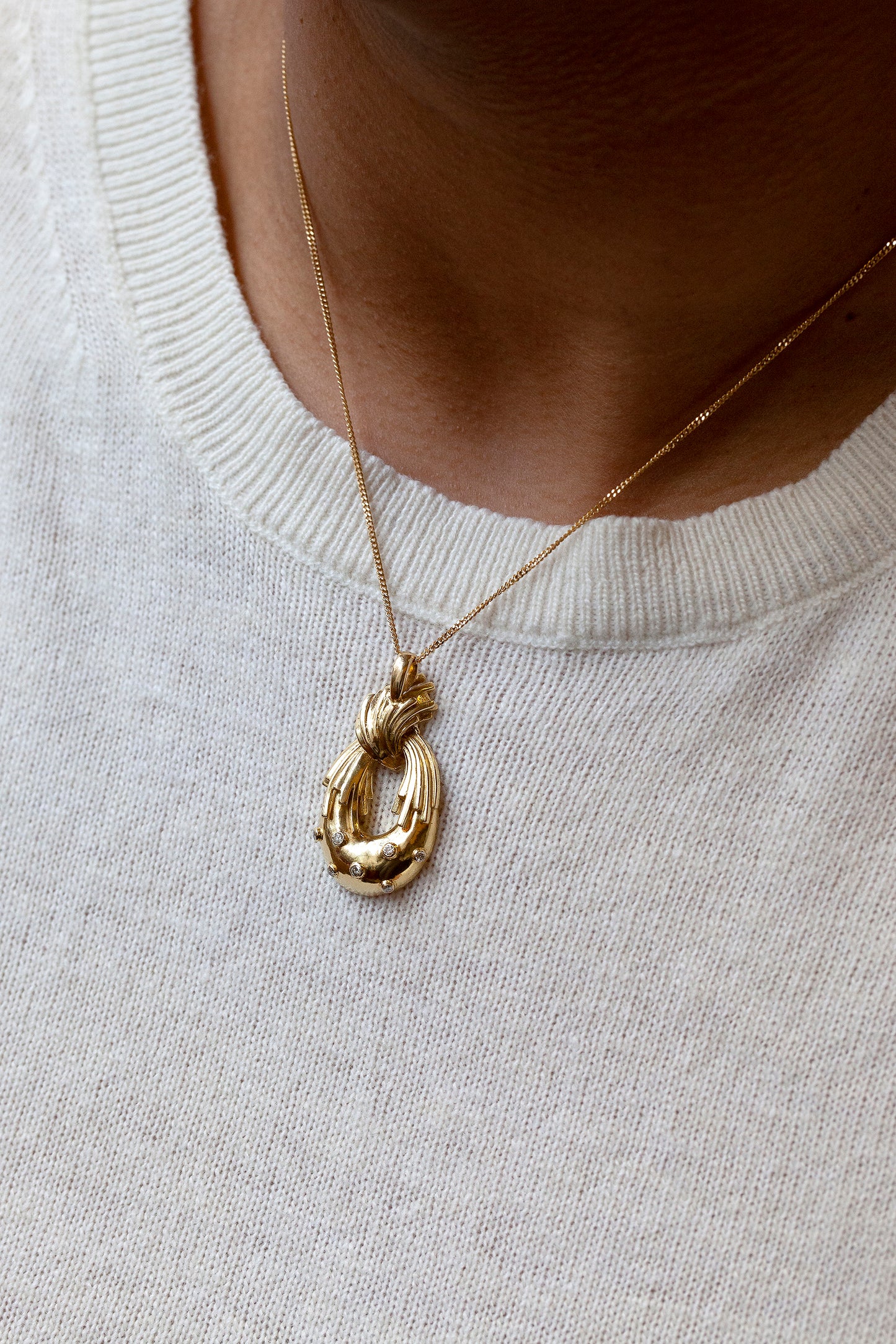 Ben Rosenfeld Diamond and 18 Carat Yellow Gold Open Work Stylised Oval Pendant