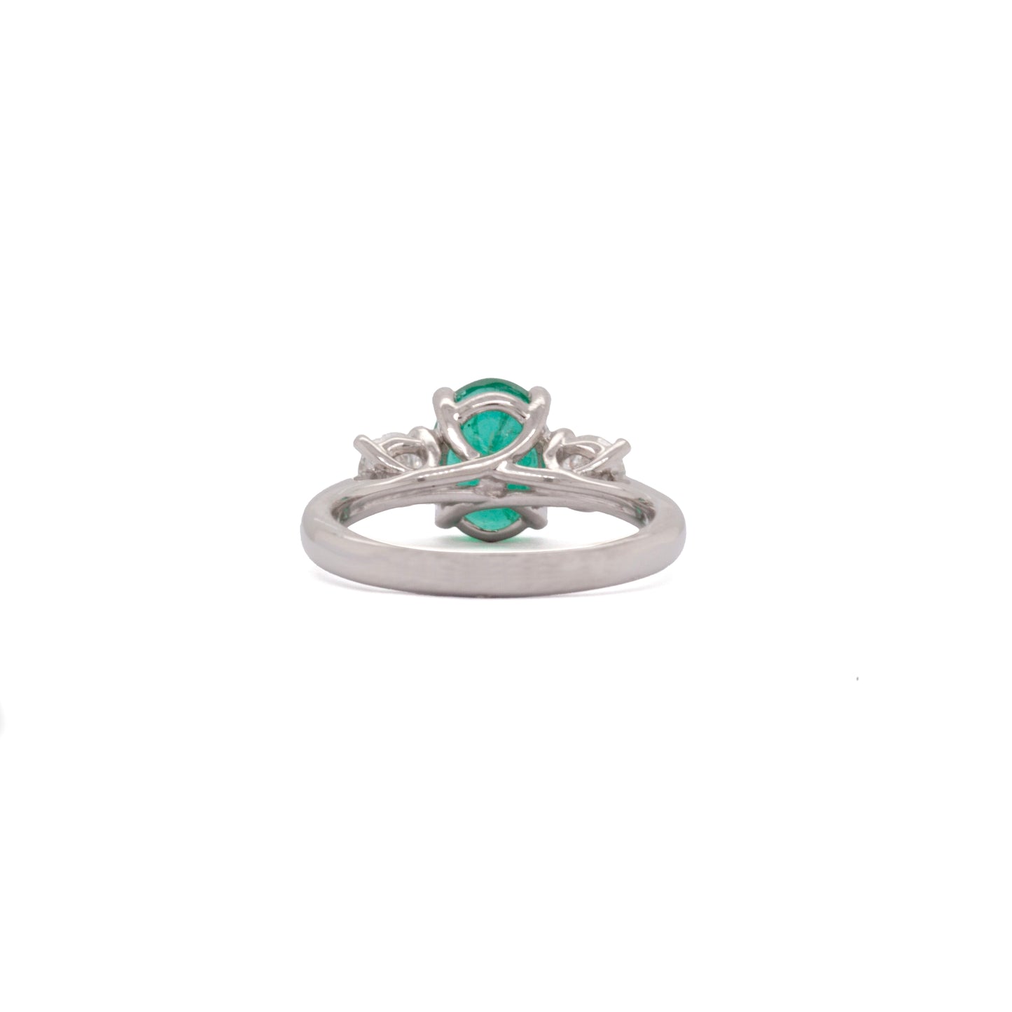1.62ct Oval Emerald and 0.47ct Diamond Three Stone Platinum Ring