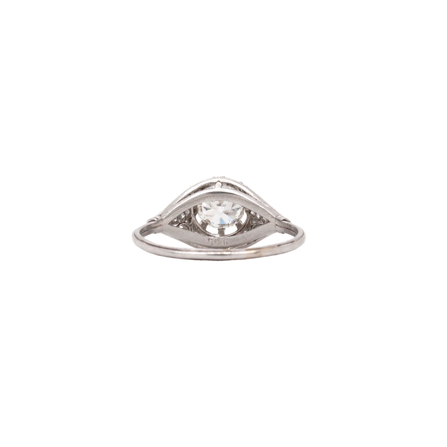 back of Art Deco Platinum and Diamond Ring With Exquisite Filigree Detailing