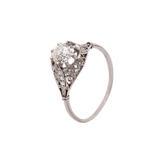 Art Deco Platinum and Diamond Ring With Exquisite Filigree Detailing