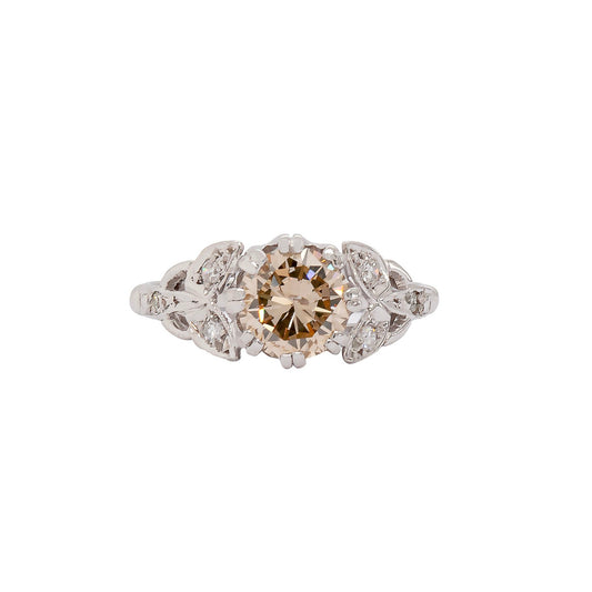 1.18ct Fancy Brown Round Brilliant Cut Diamond Platinum Engagement Ring