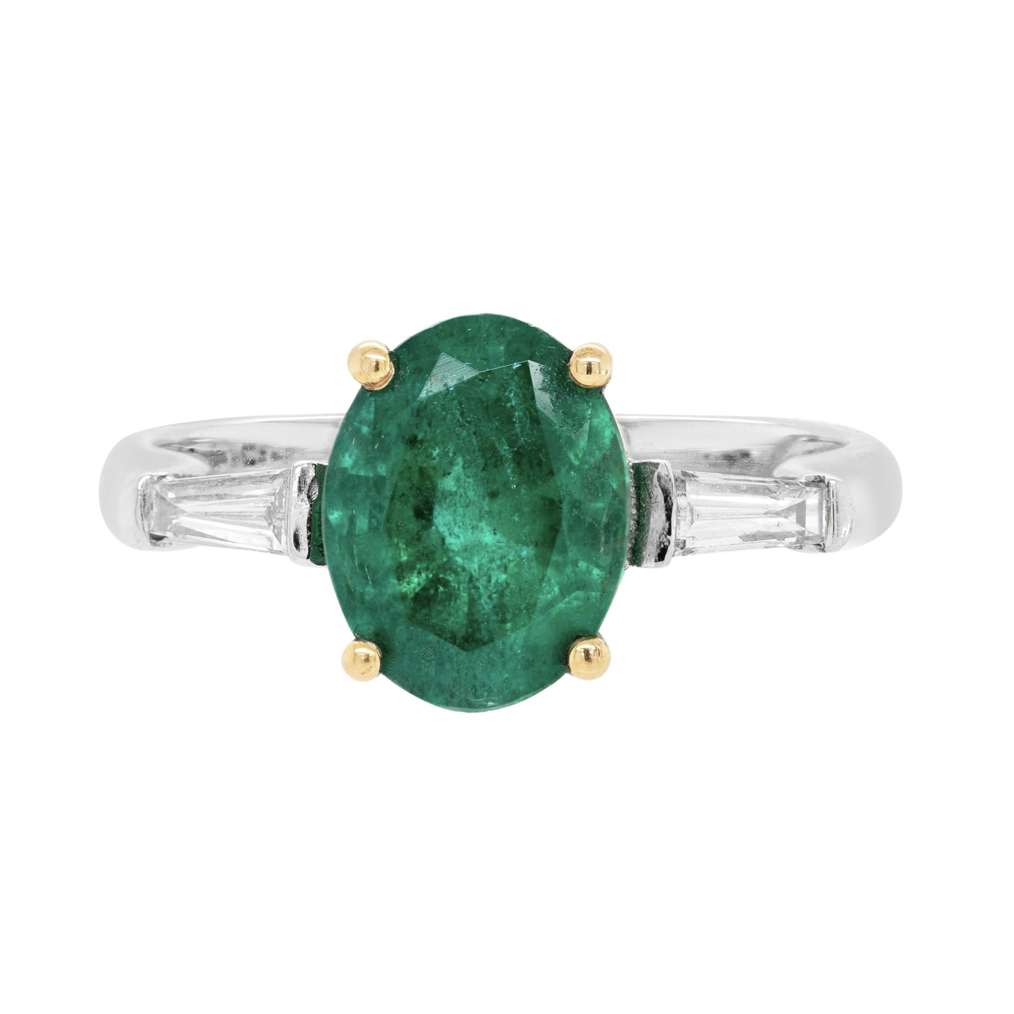 1.77 Carat Oval Emerald and Diamond platinum and 18 Carat Gold Engagement Ring