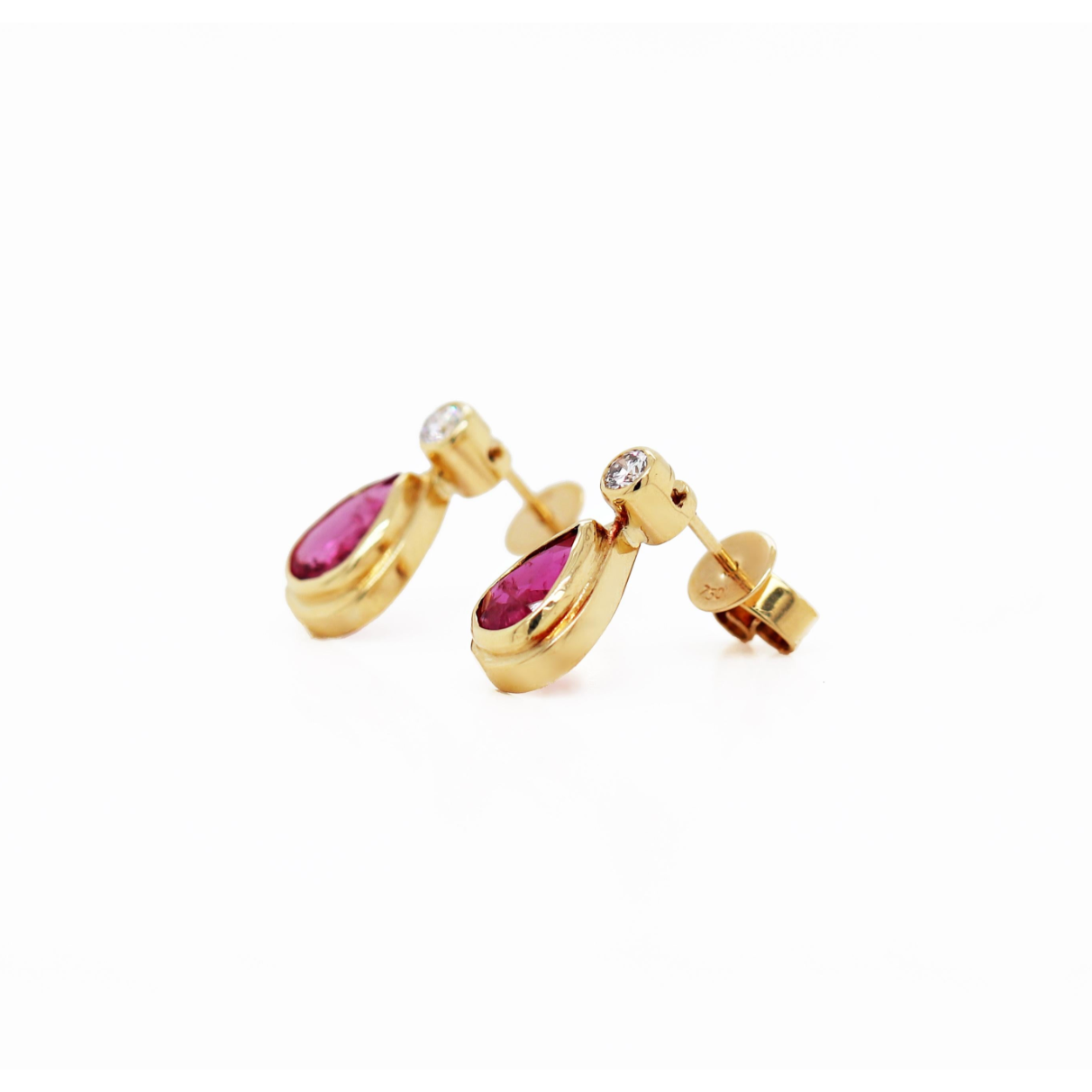 Ruby and Diamond 18 Carat Yellow Gold Drop Earrings