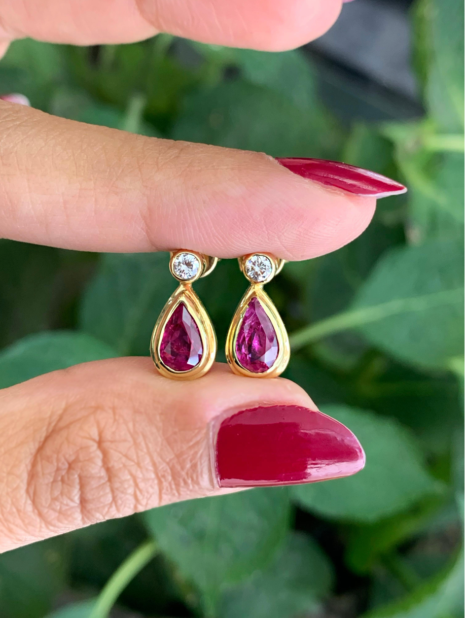 Ruby and Diamond 18 Carat Yellow Gold Drop Earrings